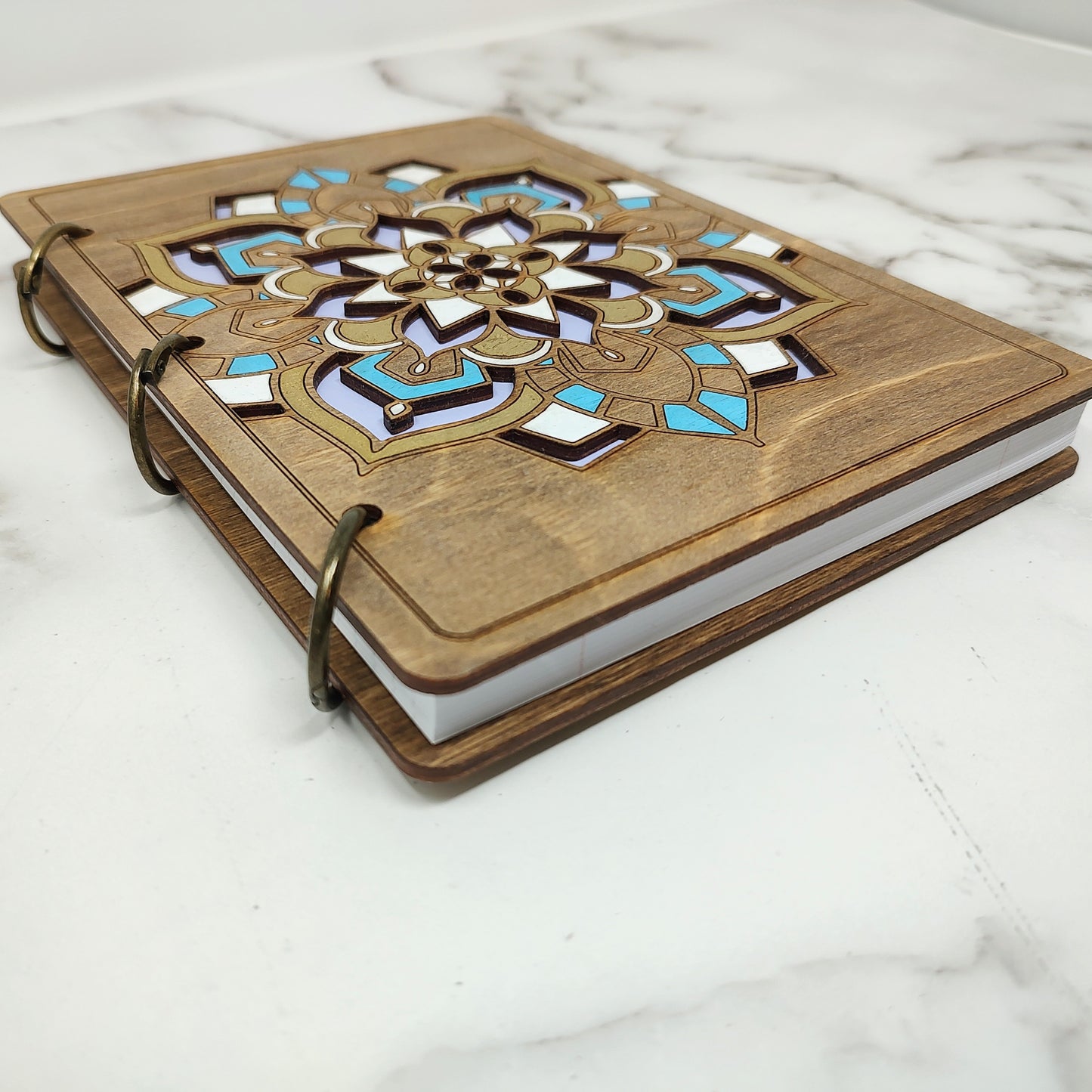 *3 Hole Punch* Mandala A5 Wooden Notebook