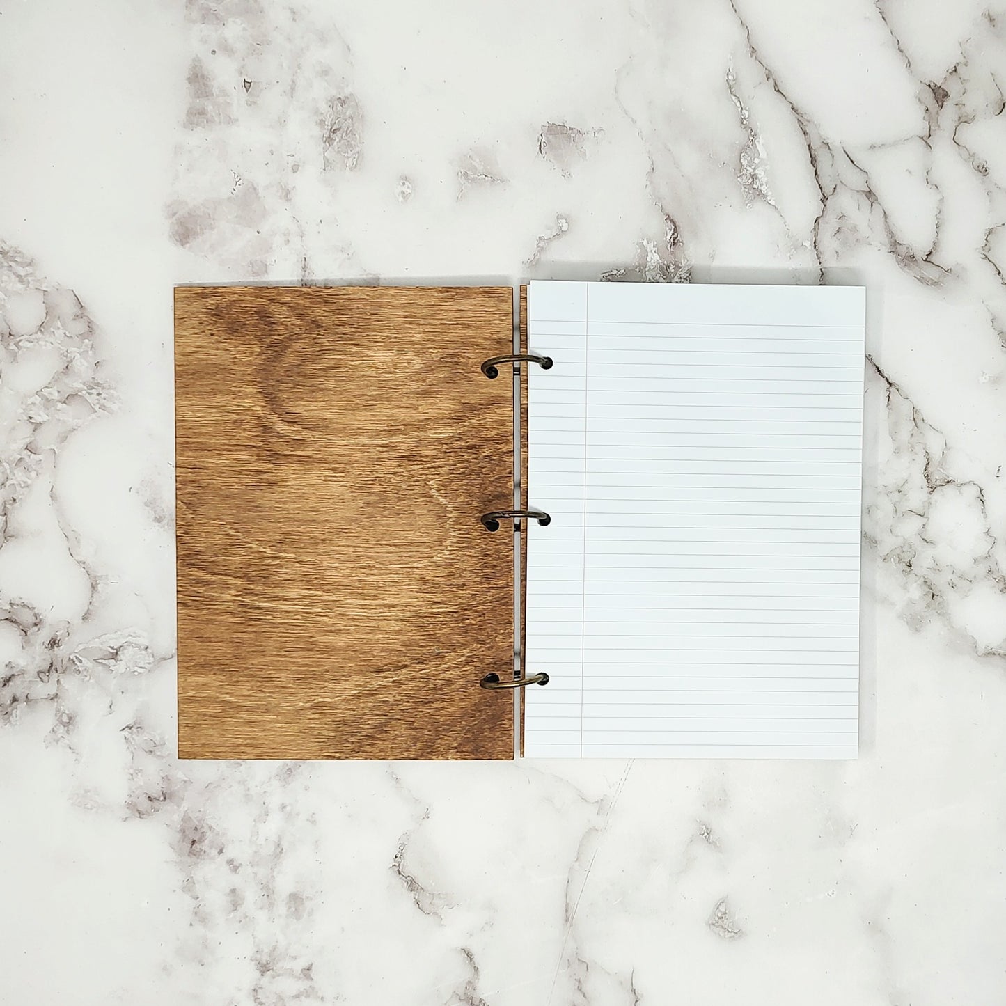 *3 Hole Punch* Green and White Leaves A5 Wooden Notebook