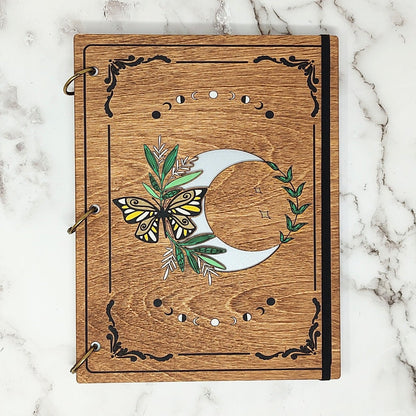Large Size - Butterfly Moon Wooden Notebook