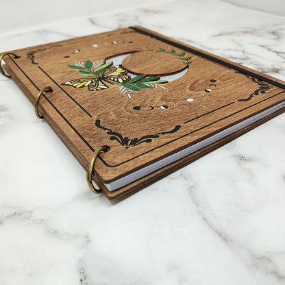 Large Size - Butterfly Moon Wooden Notebook