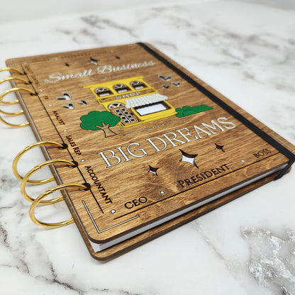 A5 Size - Small Business Big Dreams Wooden Notebook