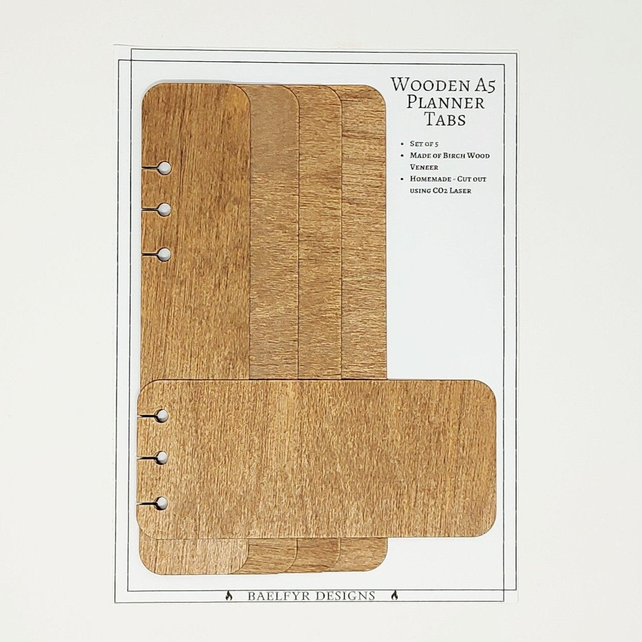 A5 Wooden Planner Tabs - Set of 5