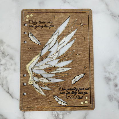 A5 Size - Gold and White Wing Wooden Notebook