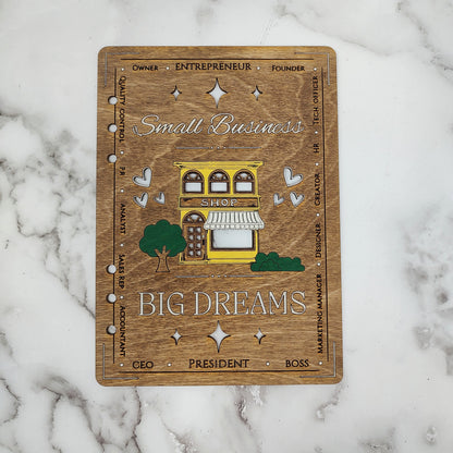 A5 Size - Small Business Big Dreams Wooden Notebook