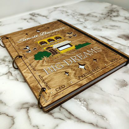 Large Size - Small Business Big Dreams Wooden Notebook