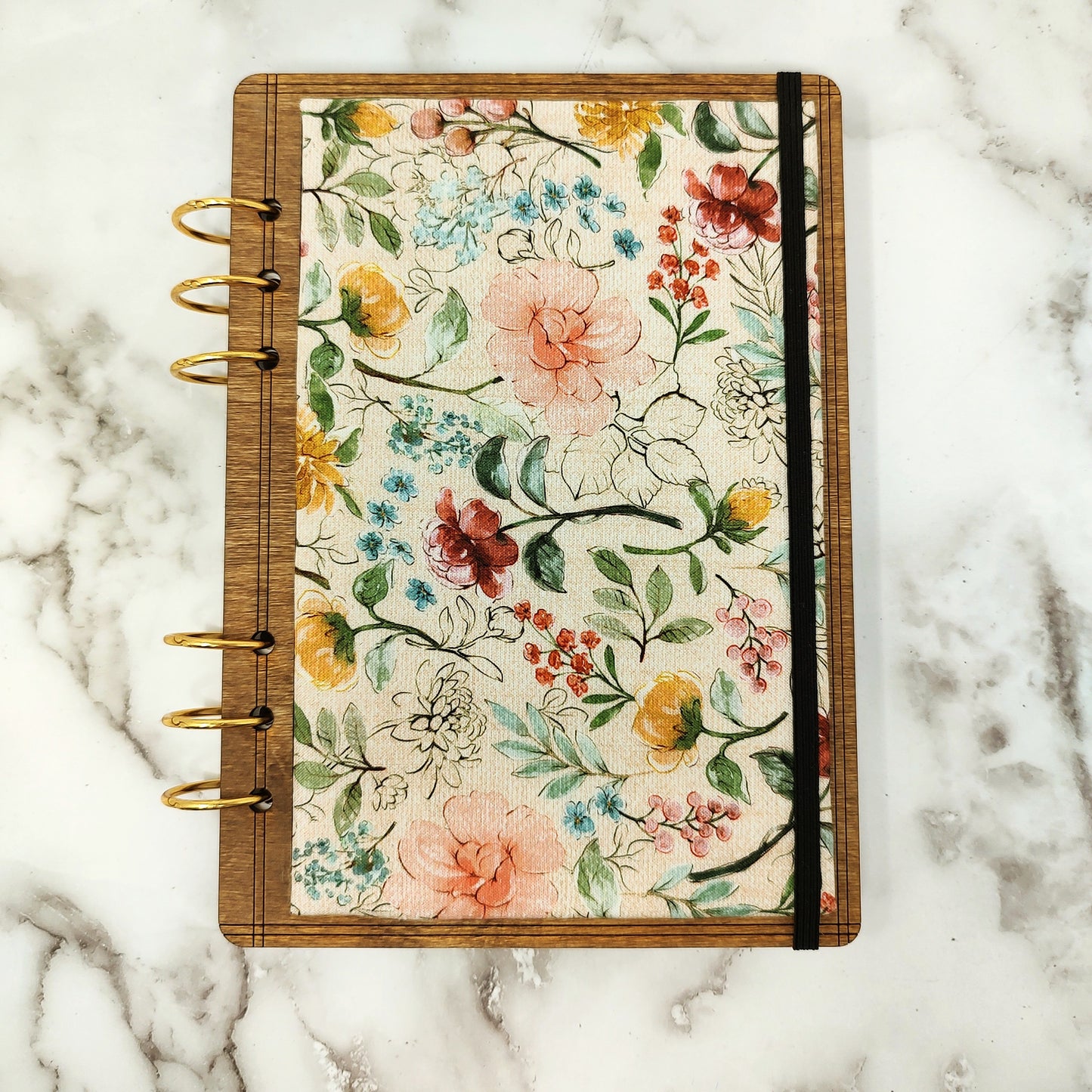 A5 Size - Antique Flower Fabric Covered Wooden Notebook