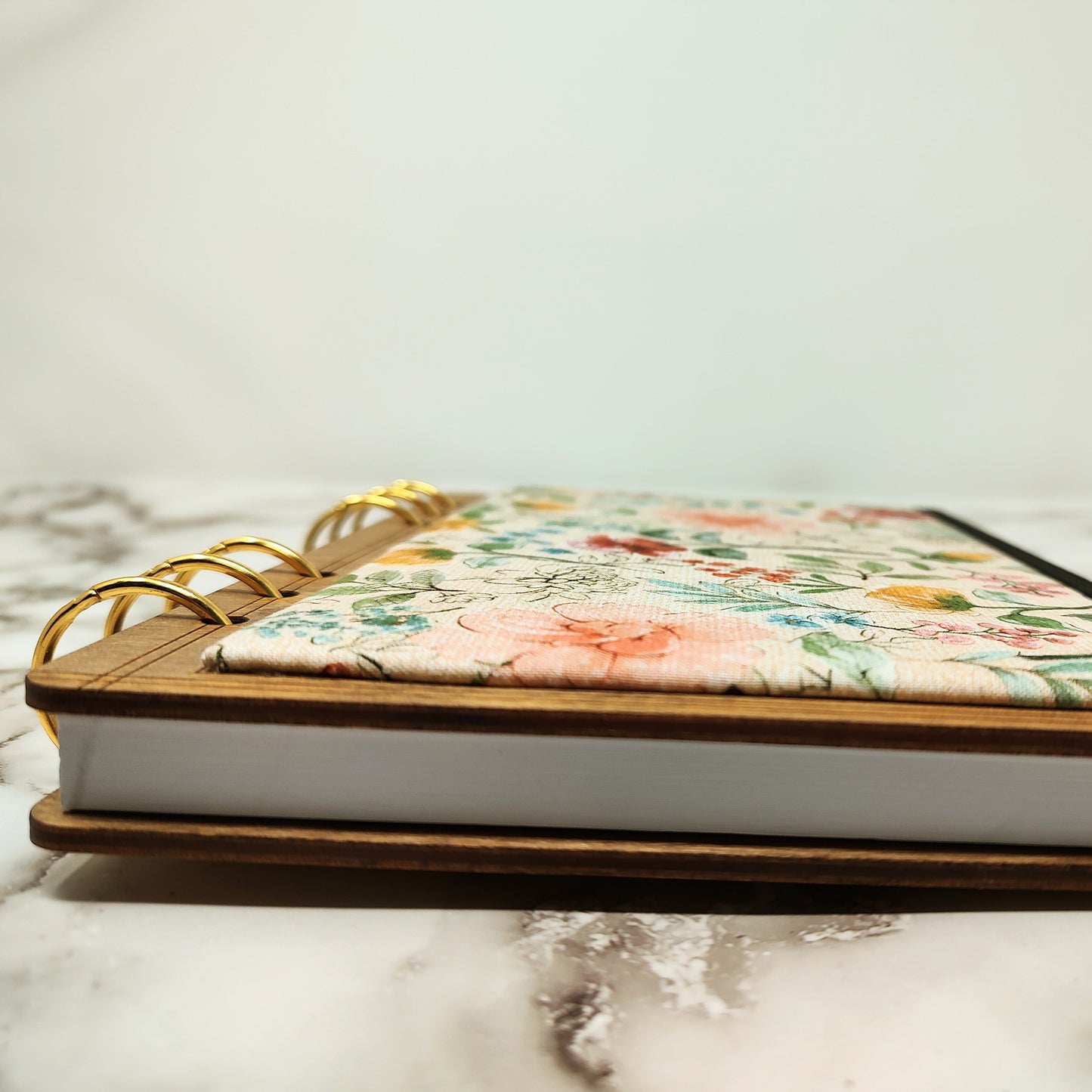 A5 Size - Antique Flower Fabric Covered Wooden Notebook