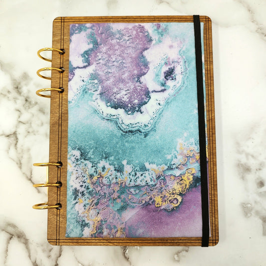 A5 Size -  Purple Geode Fabric Covered Wooden Notebook