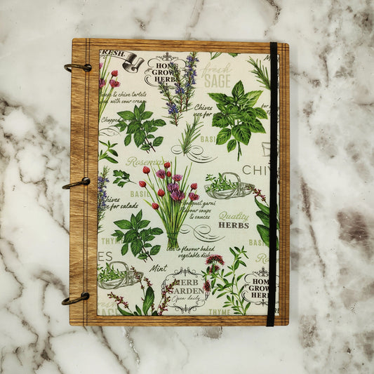 FULL Size - Herb Garden Fabric Covered Wooden Notebook