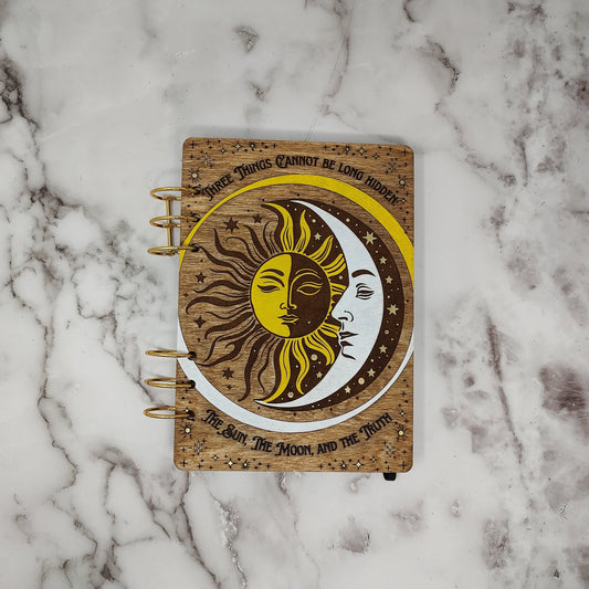 A5 Size -  Sun and Moon Wooden Notebook