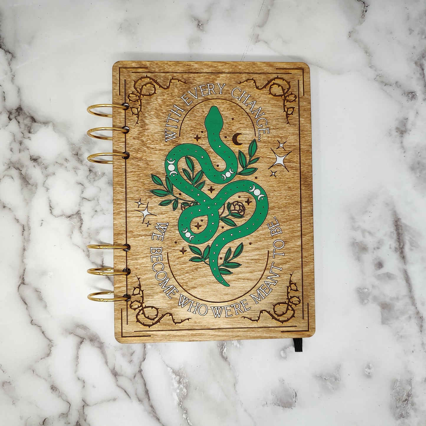 A5 Size -  Snake with Triple Moons Wooden Notebook