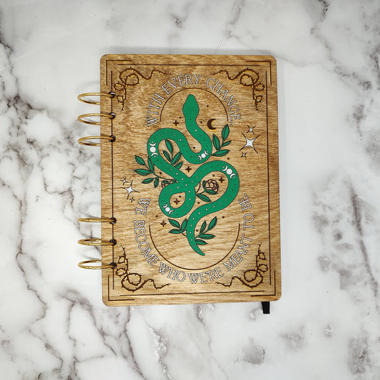 A5 Size -  Snake with Triple Moons Wooden Notebook