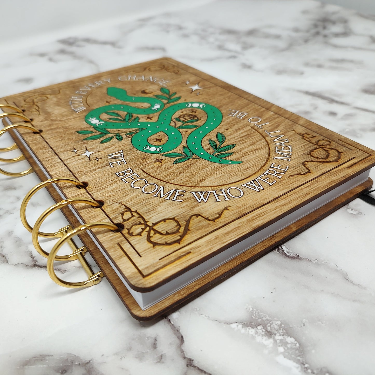 A5 Size -  Snake with Triple Moons Wooden Notebook