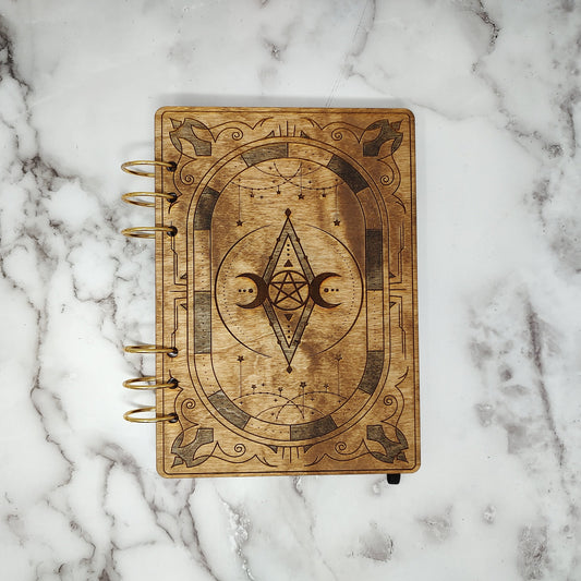 A5 Size -  Triple Moon and Pentagram Wooden Notebook