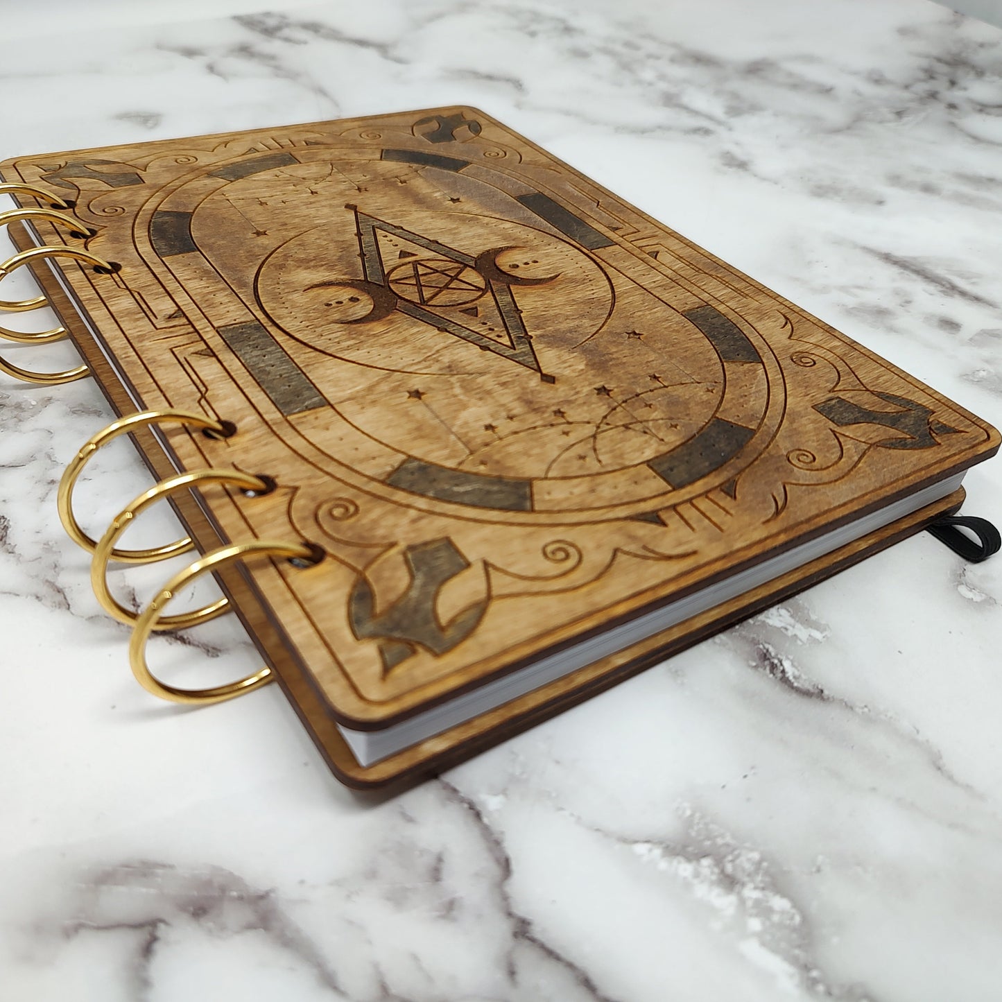 A5 Size -  Triple Moon and Pentagram Wooden Notebook