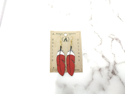 Cardinal Feather Wooden Earrings