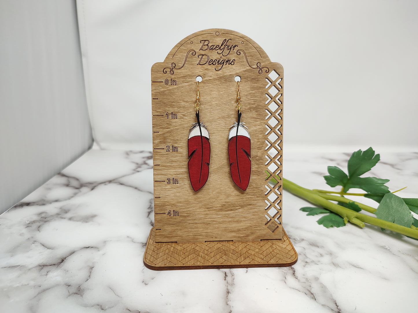 Cardinal Feather Wooden Earrings