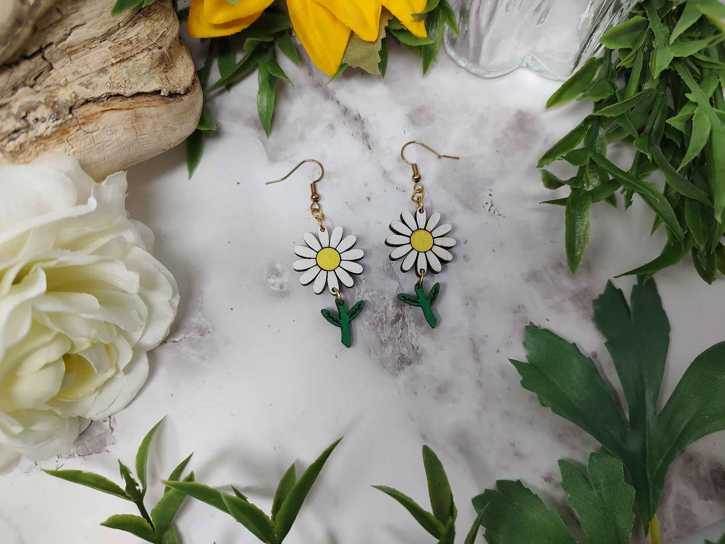Daisy with Stem Earrings