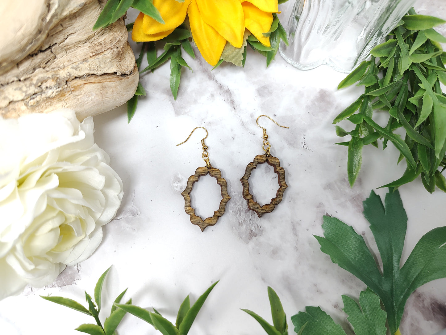 Grey Scallop Wooden Earrings