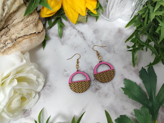 Pink Cutout Herringbone Earrings