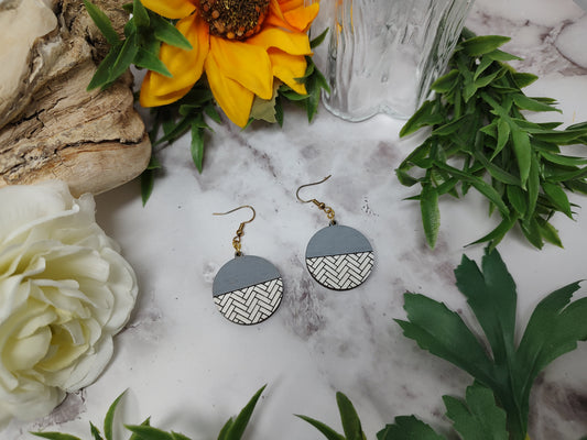 Grey and White Herringbone Earrings
