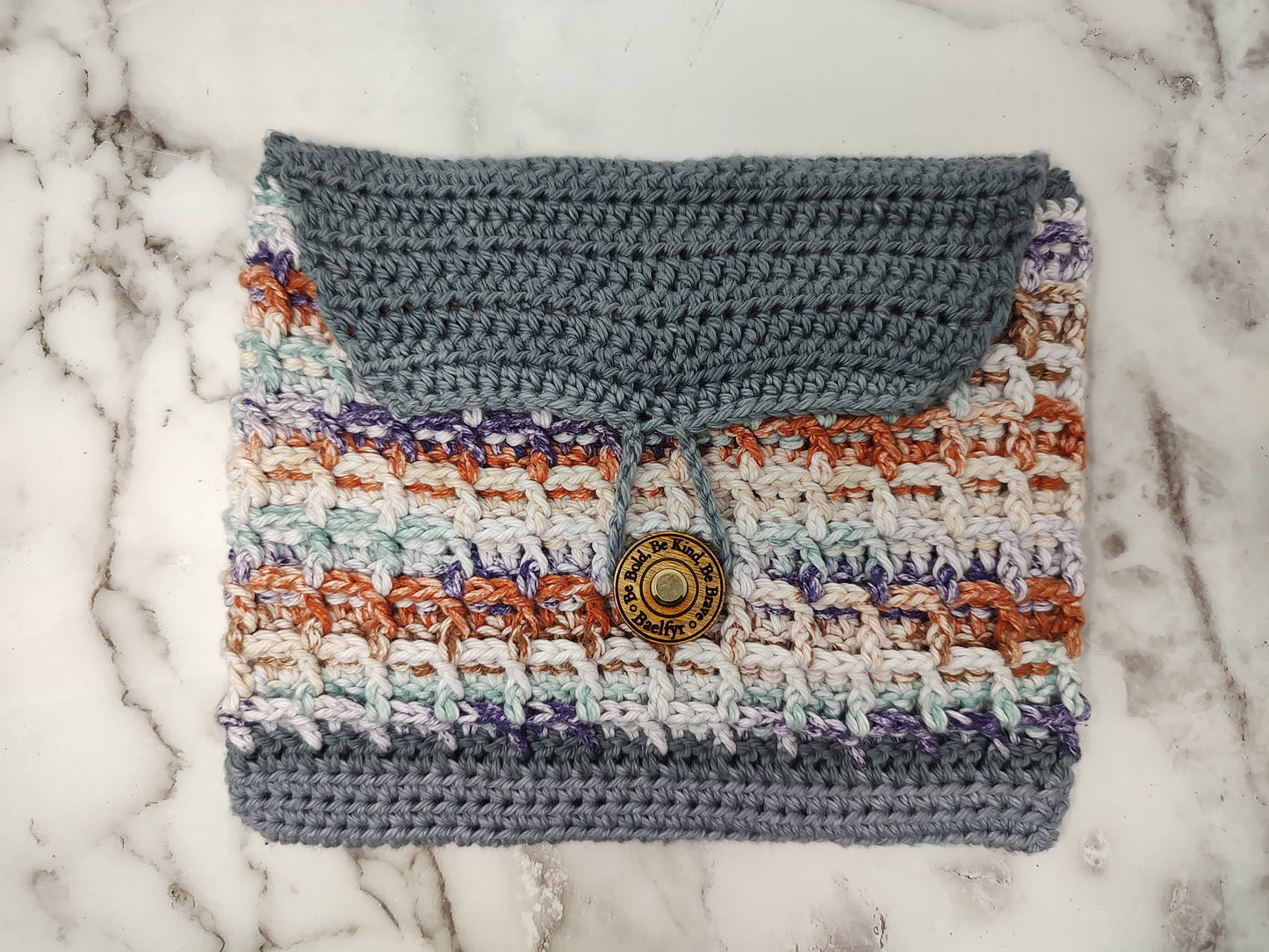 Horizontal Variegated Grey Waffle Stitch Crochet Book Sleeve