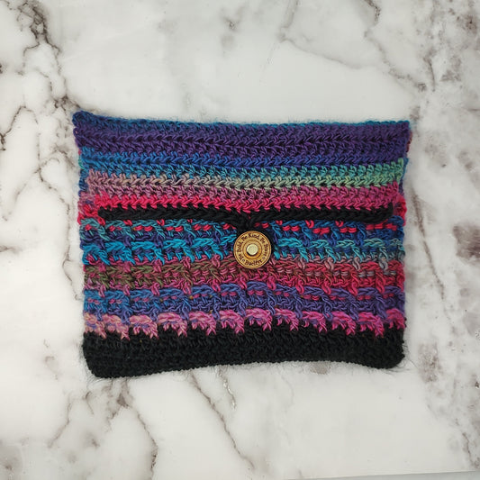 Horizontal Variegated & Black Waffle Stitch Crochet Book Sleeve