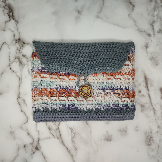 Horizontal Variegated Grey Waffle Stitch Crochet Book Sleeve