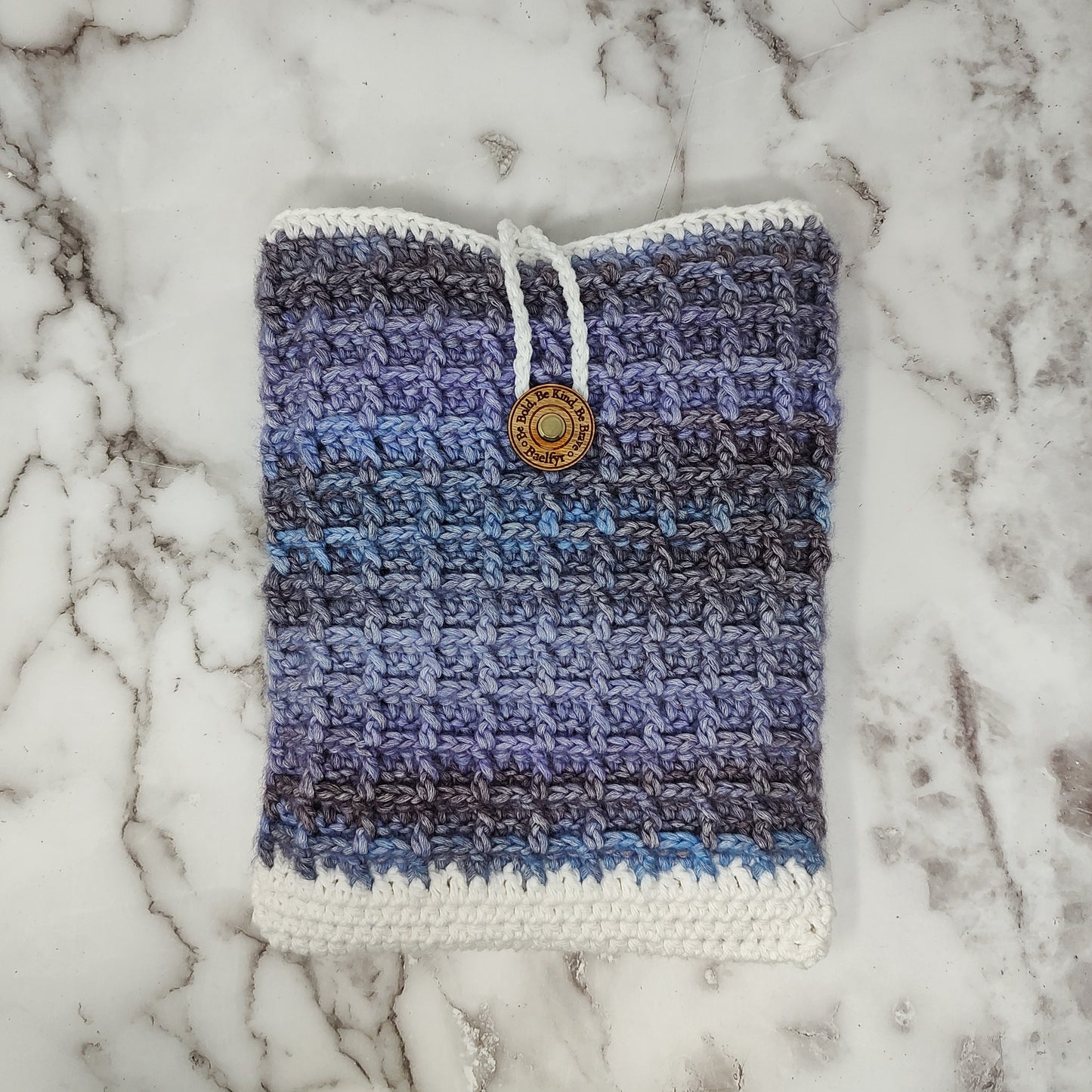 Vertical Purple and White Waffle Stitch Crochet Book Sleeve