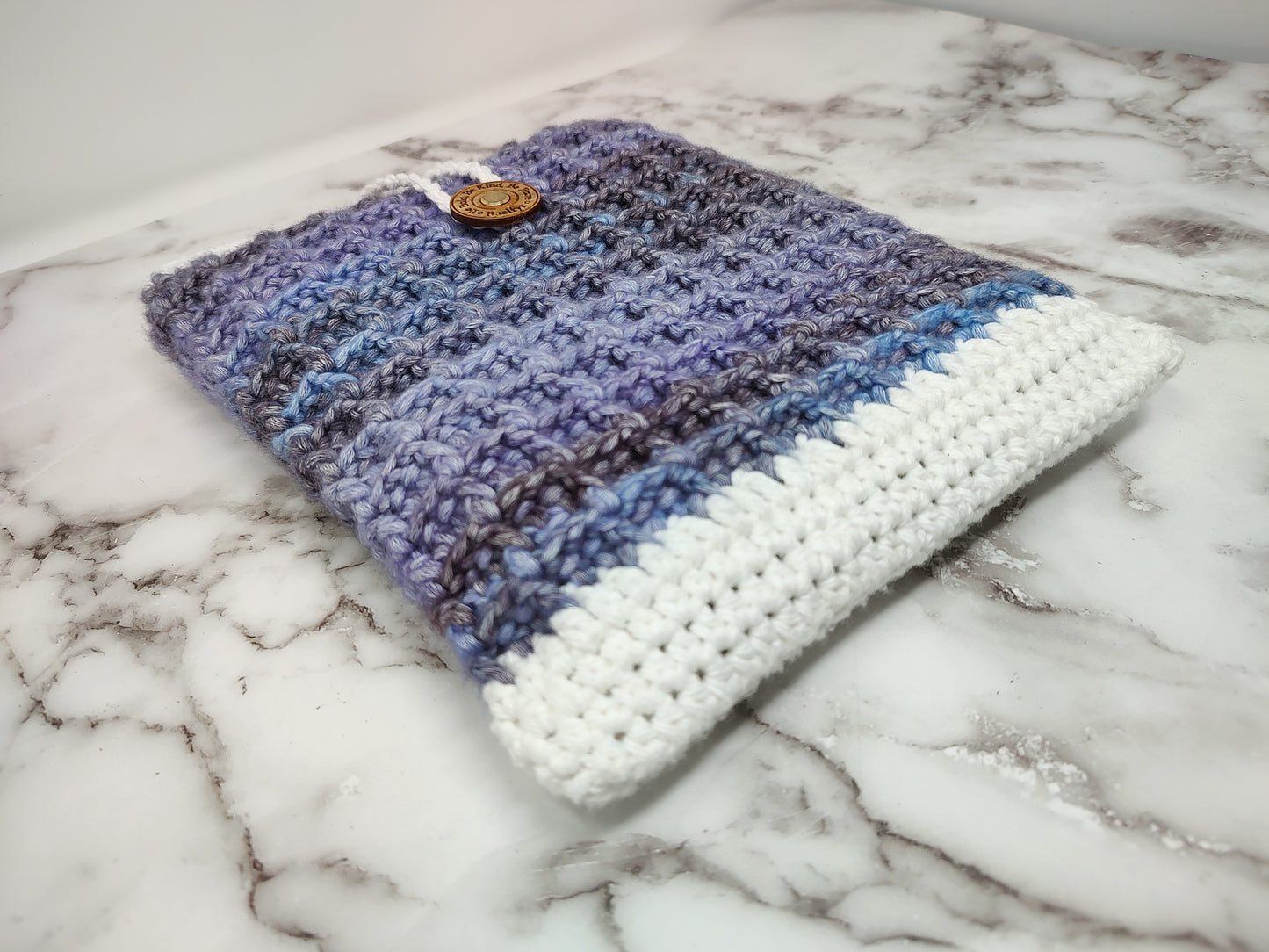 Vertical Purple and White Waffle Stitch Crochet Book Sleeve
