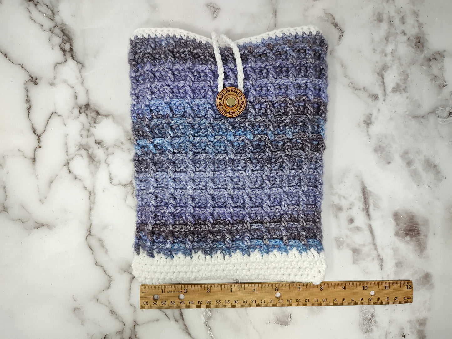 Vertical Purple and White Waffle Stitch Crochet Book Sleeve