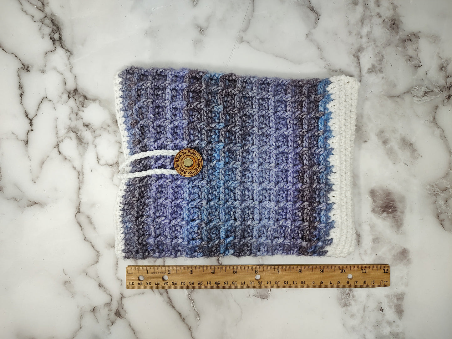 Vertical Purple and White Waffle Stitch Crochet Book Sleeve
