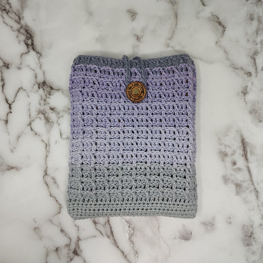 Vertical Purple to Gray Ombre Waffle Stitch Crochet Book Sleeve