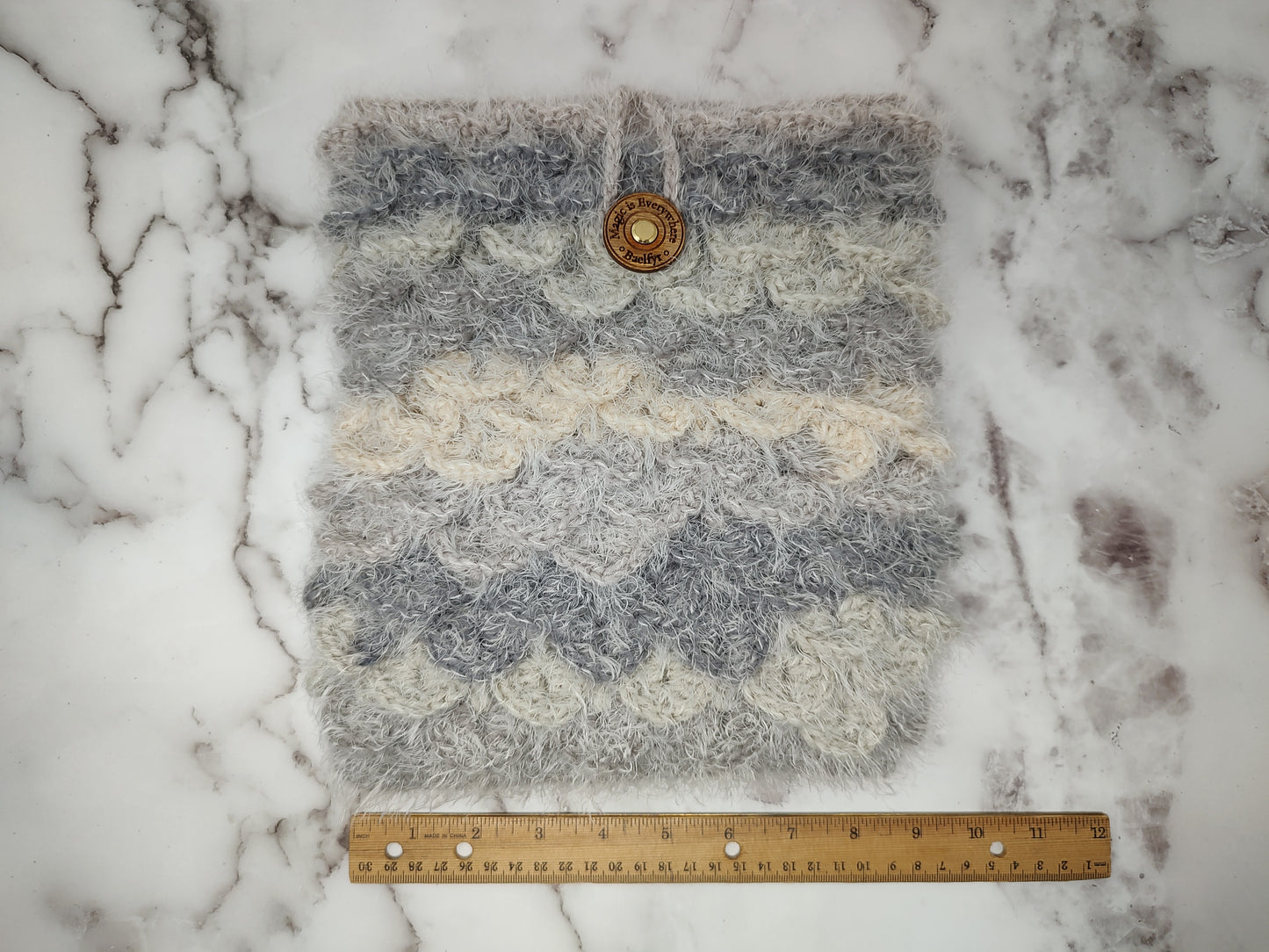 Vertical Variegated fuzzy Gray Crocodile Stitch Crochet Book Sleeve
