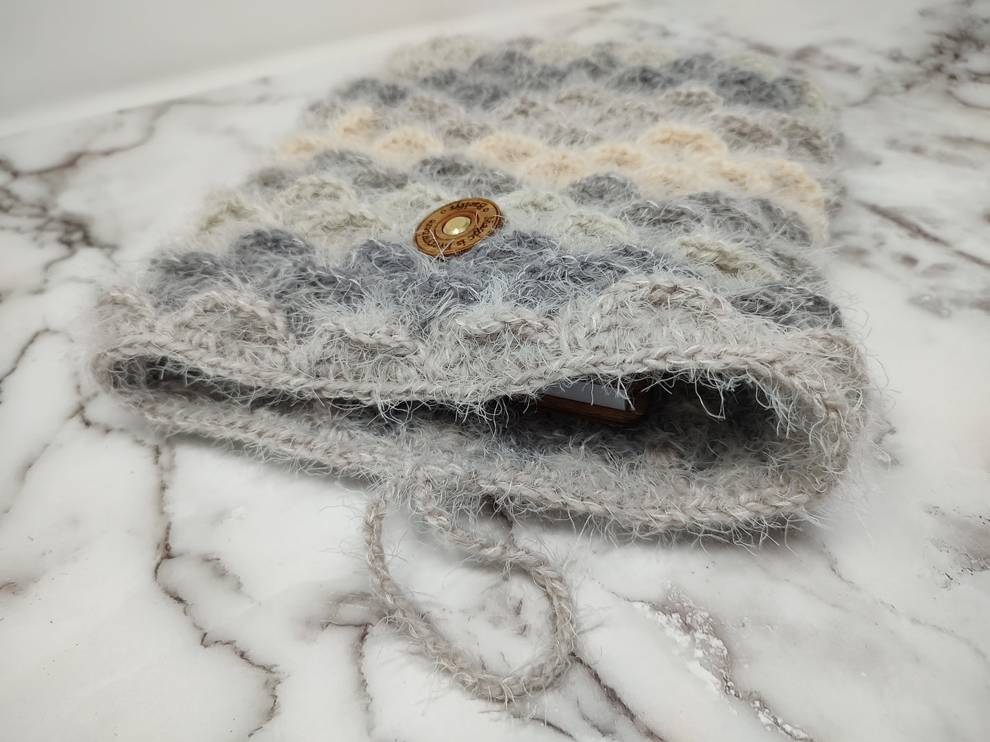 Vertical Variegated fuzzy Gray Crocodile Stitch Crochet Book Sleeve