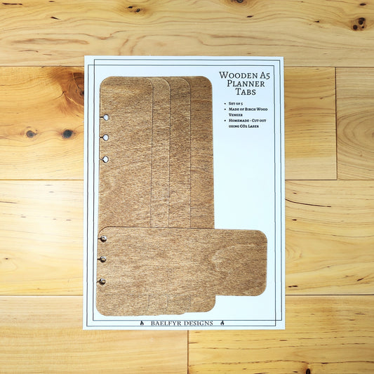 A5 Wooden Planner Tabs - Set of 5