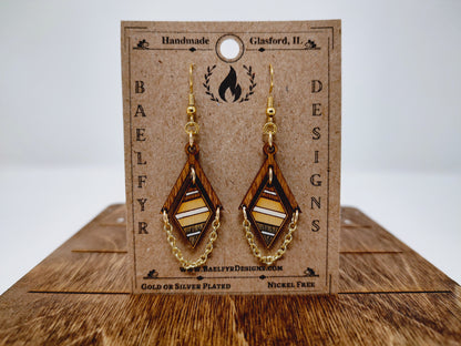 Geometric Diamond Dangle Wooden Earrings