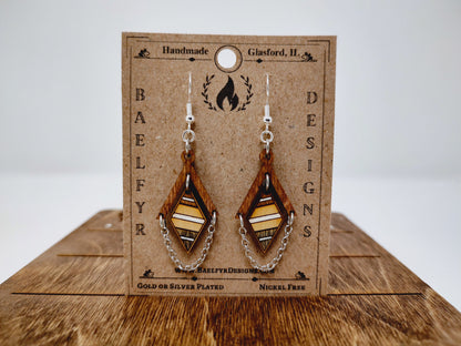 Geometric Diamond Dangle Wooden Earrings