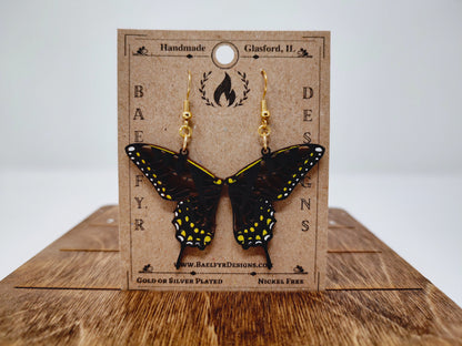 Tiger Striped Swallowtail Butterfly Wooden Earrings