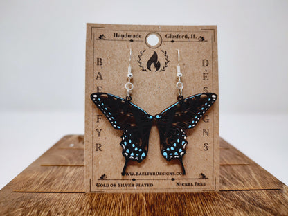 Tiger Striped Swallowtail Butterfly Wooden Earrings