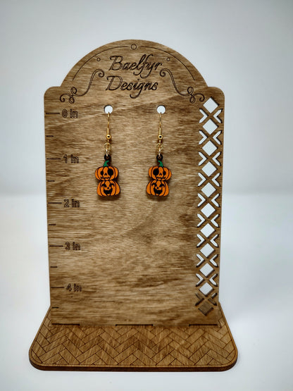 Stacked Jack O'Lantern Wooden Halloween Earrings