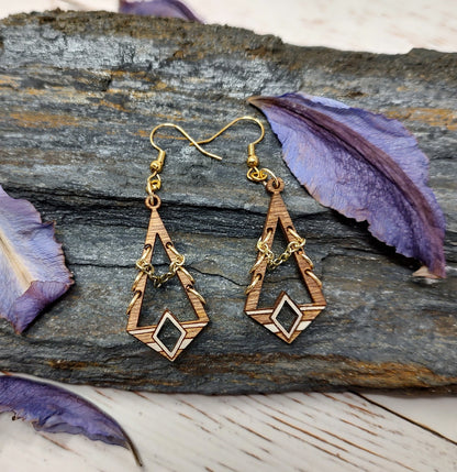 Geometric Diamond Wooden Earrings
