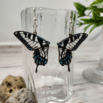 Tiger Striped Swallowtail Butterfly Wooden Earrings