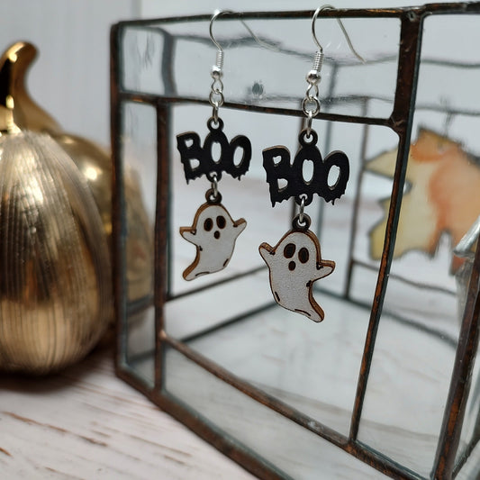 Boo & Ghost Wooden Halloween Earrings