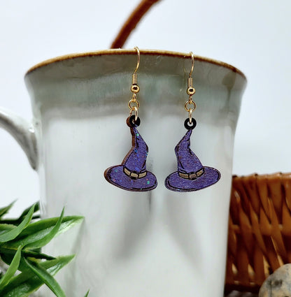 Witch Hat Wooden Halloween Earrings
