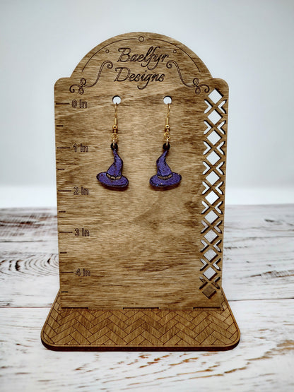 Witch Hat Wooden Halloween Earrings