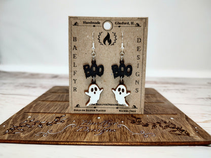 Boo & Ghost Wooden Halloween Earrings