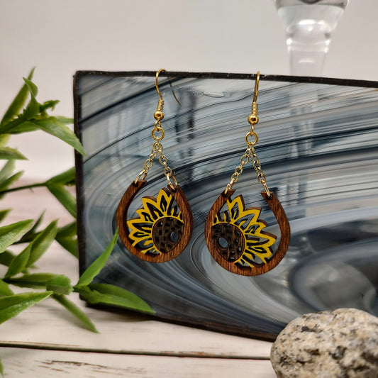 Sunflower Dangle Wooden Earrings