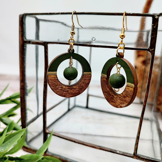 Dark Olive Green Wooden Earrings
