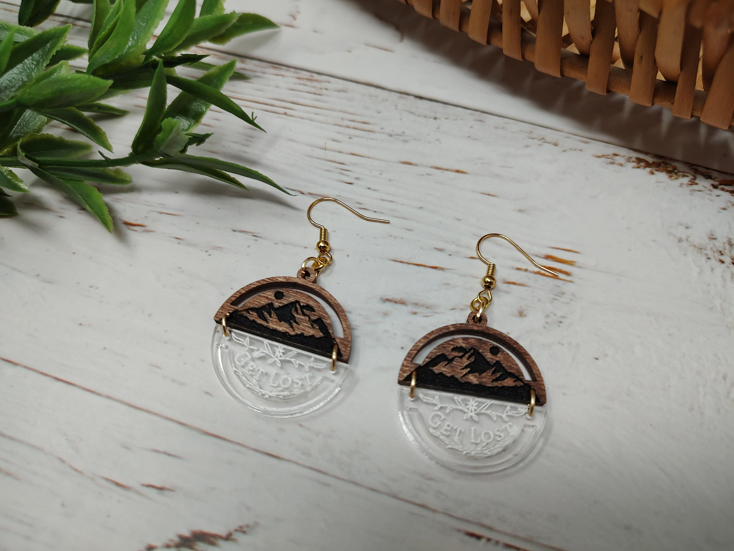 Mountain Get Lost Wooden and Acrylic Earrings